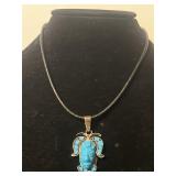 Sterling & Carved Pendant Set w/Blue Stones