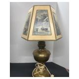 Vintage Brass Lamp With Scenic Shade (Paper)