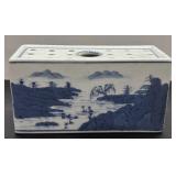 Blue & White Asian Themed Porcelain Flower Holder