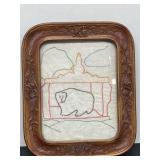 Fancy Framed  Crewelwork Of A Bear Etc