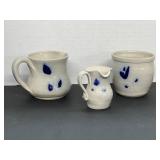 (2) Stoneware Creamers & (1) Sugar Bowl