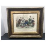 Antique Framed Colored Engraving Fashion Print