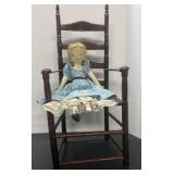 Vintage Doll & wooden Chair