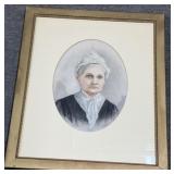 Vintage Signed Framed Watercolor Portrait