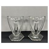 Pair Vintage Crystal Candle Holders