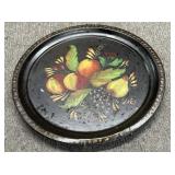 Vintage Fruit Decorated Oval Black Tray