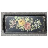 Vintage Floral Decorated Black Tray