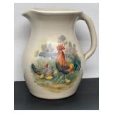 Hand Painted Rooster & Family  on a Pitcher