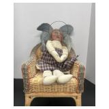 Vintage Angel Doll with Wicker Chair