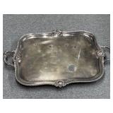 Large HEAVY Silver Toned Footed Serving Tray