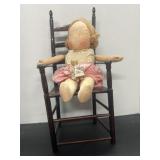 Vintage Cloth Doll,Baby, & Chair