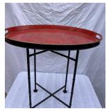 Dbl Handled Serving Tray on Folding Metal Stand