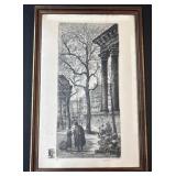 Signed Framed Antique People in a Park Scene