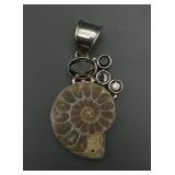 Silver pendant necklace an ammonite fossil