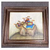 FRAMED OIL ON CANVAS W/ELEPHANT, etcï¿½