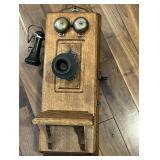 Antq Dovetailed Oak Case Crank Telephone