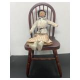 Vintage Cloth Doll OnWooden Chair