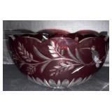 Outstanding Cut-to-Clear Crystal Bowl w/Bird Motif