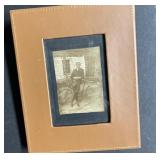 Leather Framed Vintage Photo of a Man & a Bicycle
