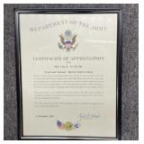 Framed Vintage Military Certificate