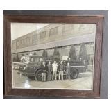 Framed Vintage Group Photo W/Fire Truck