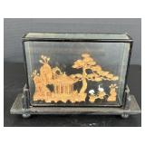 Vintage Glass Encased Asian Themed Cork Carving