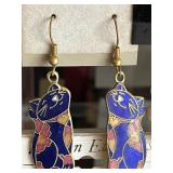 Vintage Pair Cloisonnï¿½ Cat Earrings