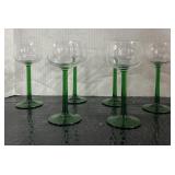 6 Emerald Green & Clear Crystal Stemware