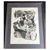 Signed Framed Family Automobile Scene