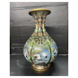 Asian Hand Painted Metal Vase