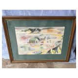 Large Framed Vintage Watercolor