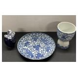 Lot Blue/White Signed Porcelain Pottery