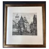 Framed Artist Signed Village Scene