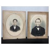 2 Portraits 1 Signed Painted on Card