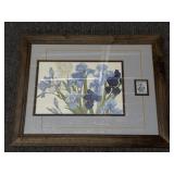 Framed Floral Artwork w/Accompanying Stamp