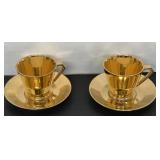 (2) Demitasse Gold Cups & Saucers