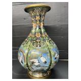 Asian Hand Painted Metal Vase