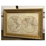 Large Fancy Gold Framed Map of the World