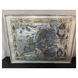 Kaerius Map of Europe Framed and Reflective