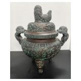 Fancy Asian Influence Metal Pot W/ Lid