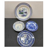 (4) Pieces Vintage Blue/White Porcelain Asian