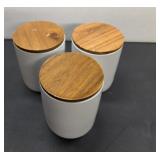 (3) Pieces Denmark Porcelain Cylinders w/Wood Lids