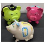 (3) Colorful Ceramic Piggy Banks