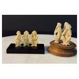 Original Antique Hand Carved Bone Asian FIGURES