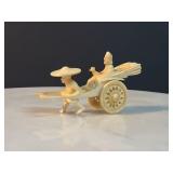 OLD CHINESE CARVED OX BONE RICKSHAW CART FIGURINE