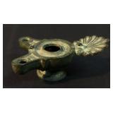 Ancient Roman Bronze - Oil lamp with double beak