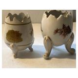 2 Pr Egg Form Footed Dishes w/ Gilt Decoration