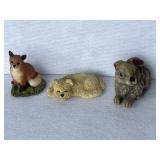3 Miniature Resin Animals, Dog,Fox,& Rabbit