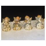 4 Miniature Porcelain Angel Ornaments w/ Bells