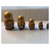 Rare Set 5 Russian Gold Leaf Nesting Dolls